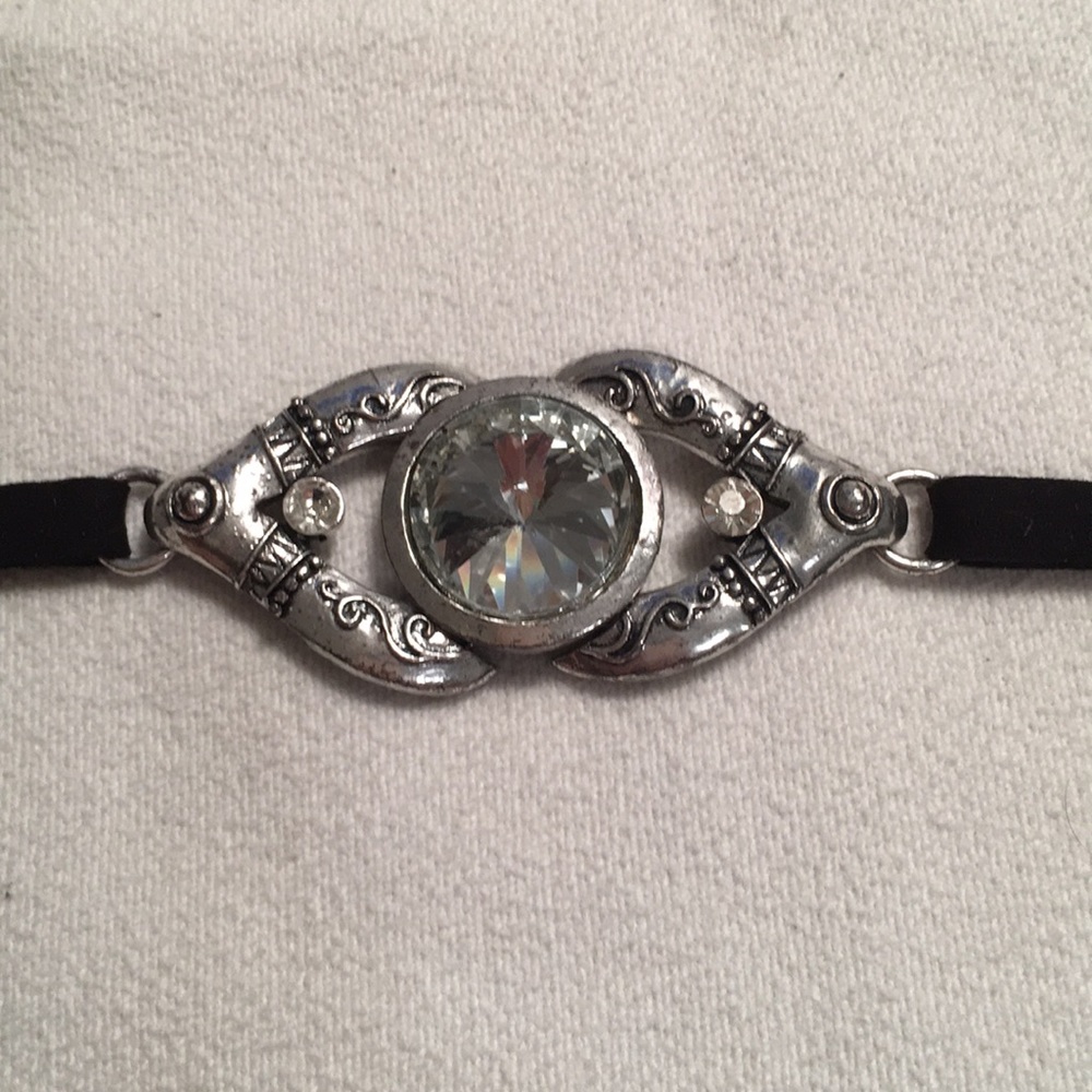Silver and Rhinestone statement bracelet w black